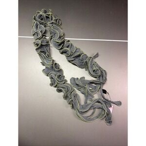 Powder London Grey Ruffle Scarf Lime Green Trim Viscose Lettuce Edge NWT